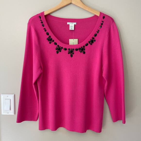 Laura Ashley 3/4 Sleeve Shirt Pink Gemstones Size Large NWT - Picture 1 of 11